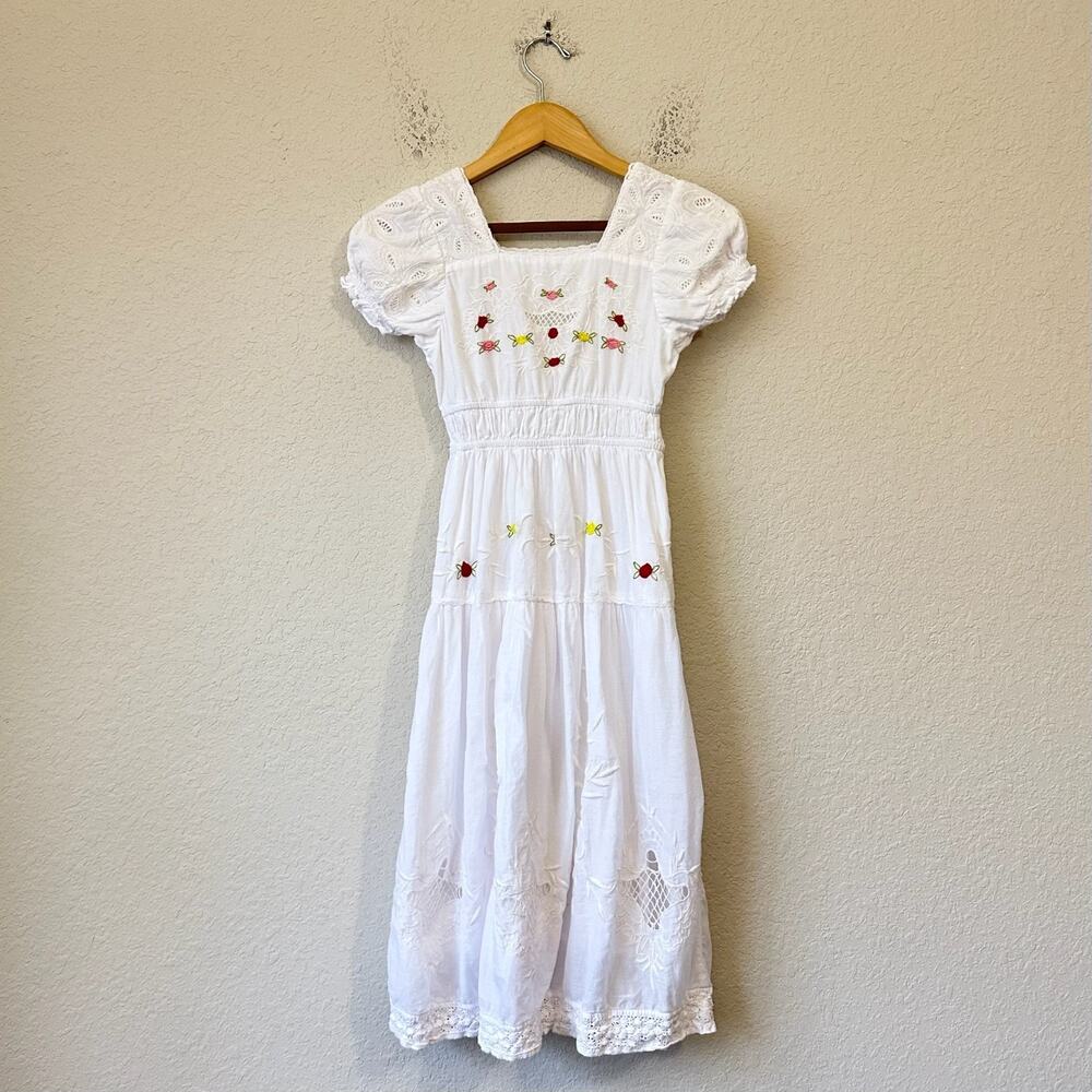 IVY CITY CO Heidi Dress White Embroidered Floral Eyelet Puff Sleeve